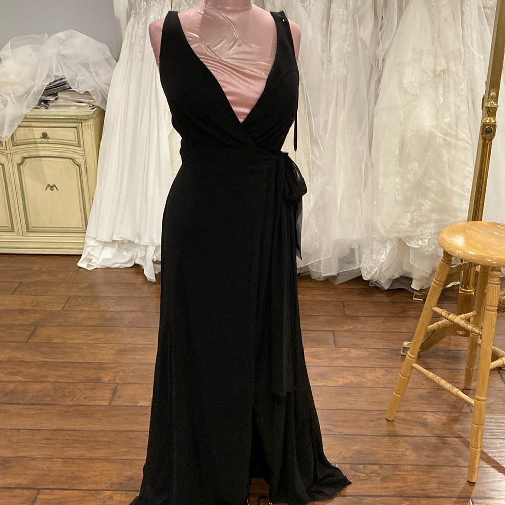 Black Mori Lee Chiffon Wrap Dress style #21681